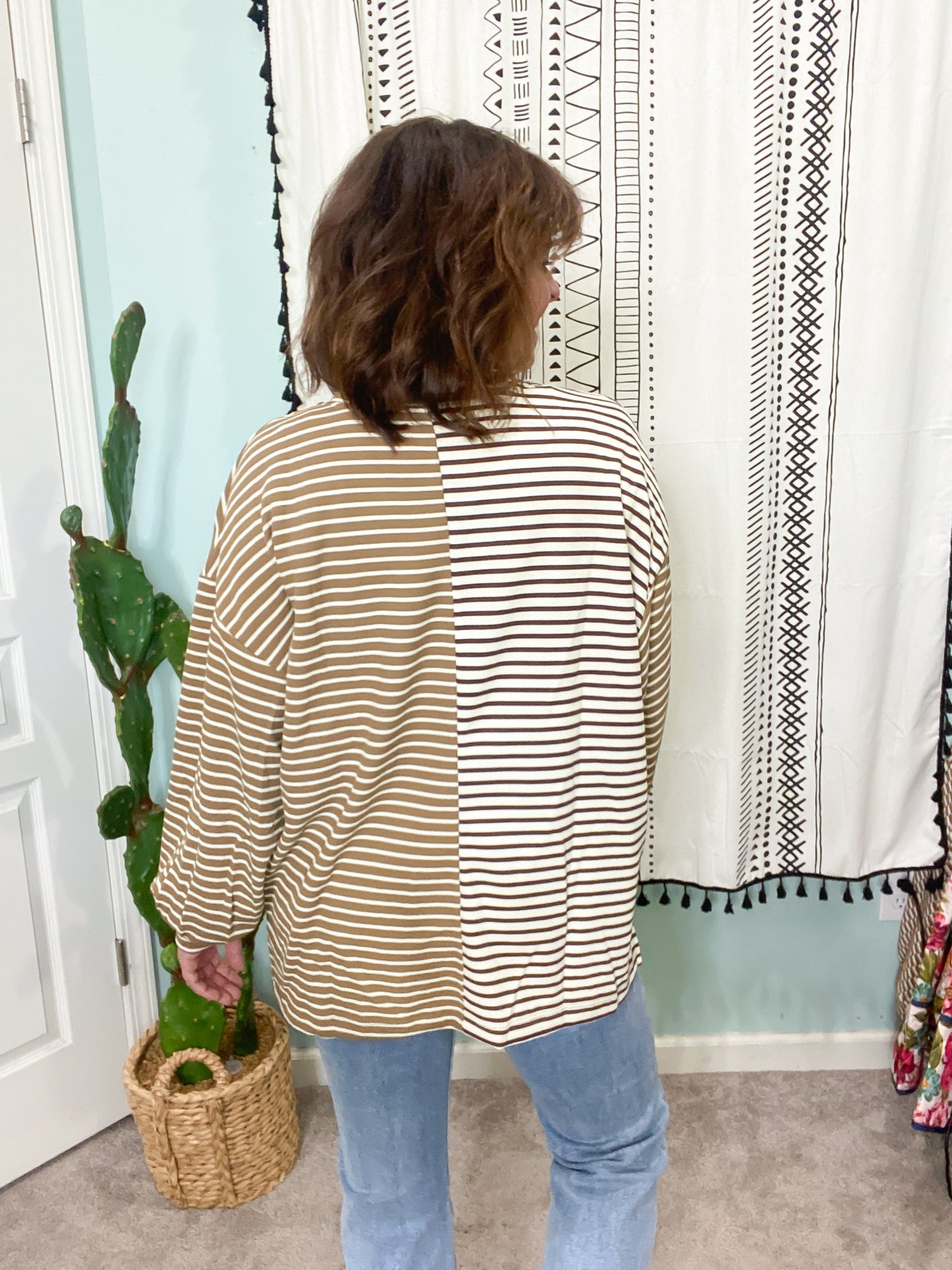 Espresso Martini Contrast Stripe Drop Shoulder Knit Top