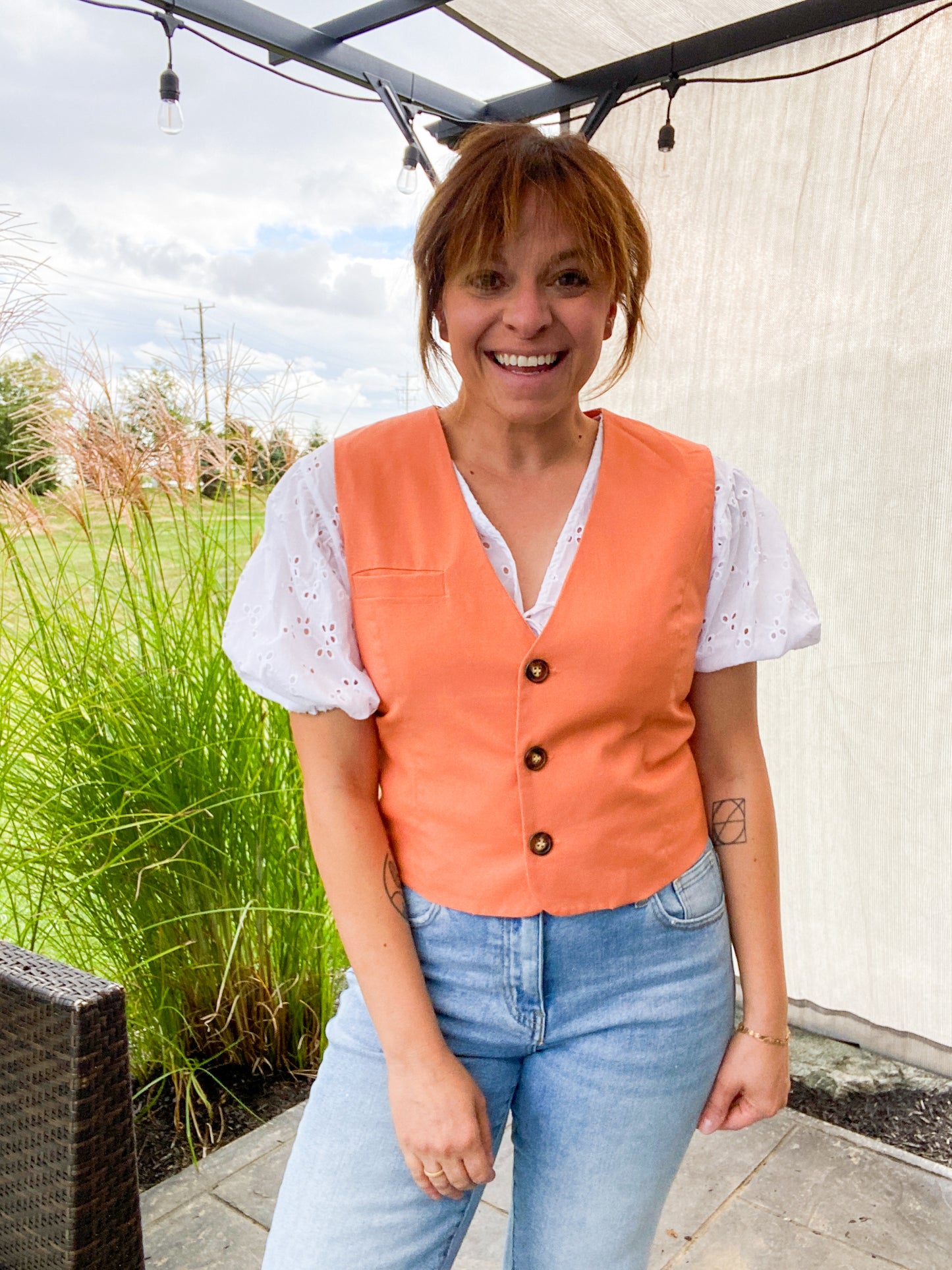 Pumpkin Spice Button Up Linen Vest