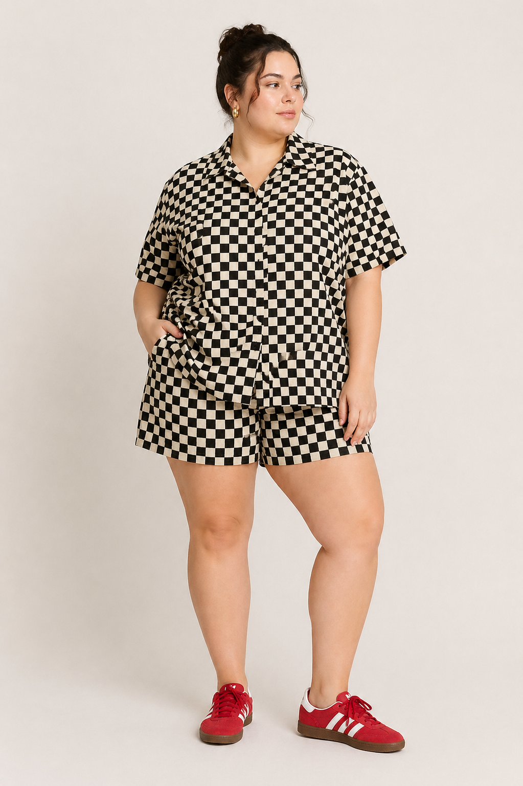 Final Lap 100% Cotton Checkerboard Camp Collar Button Up Shirt