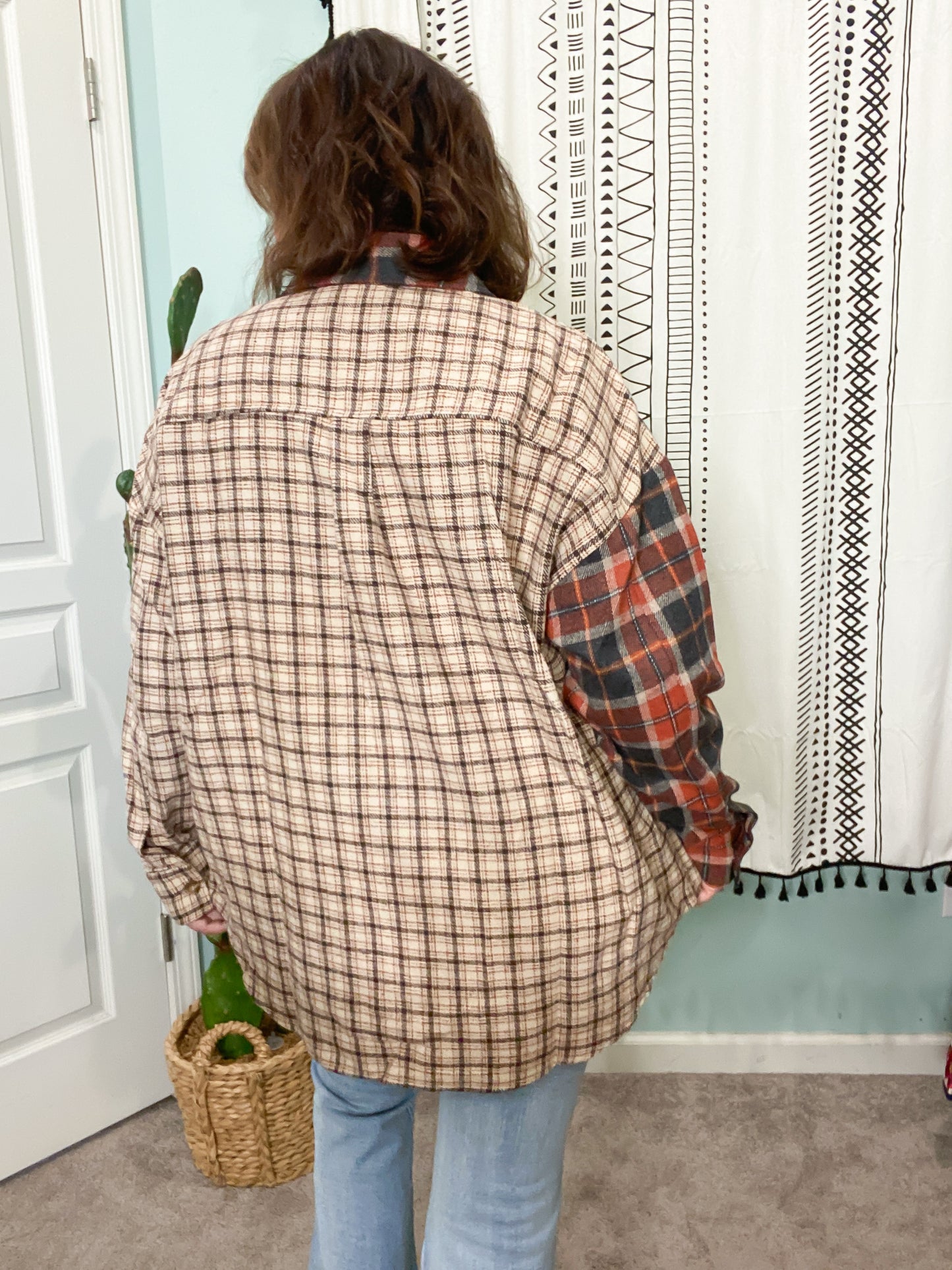 Back Home Rust & Taupe Brushed Plaid Relaxed Shirt Jacket