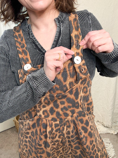 Karli Boho Cheetah Print Adjustable Overalls