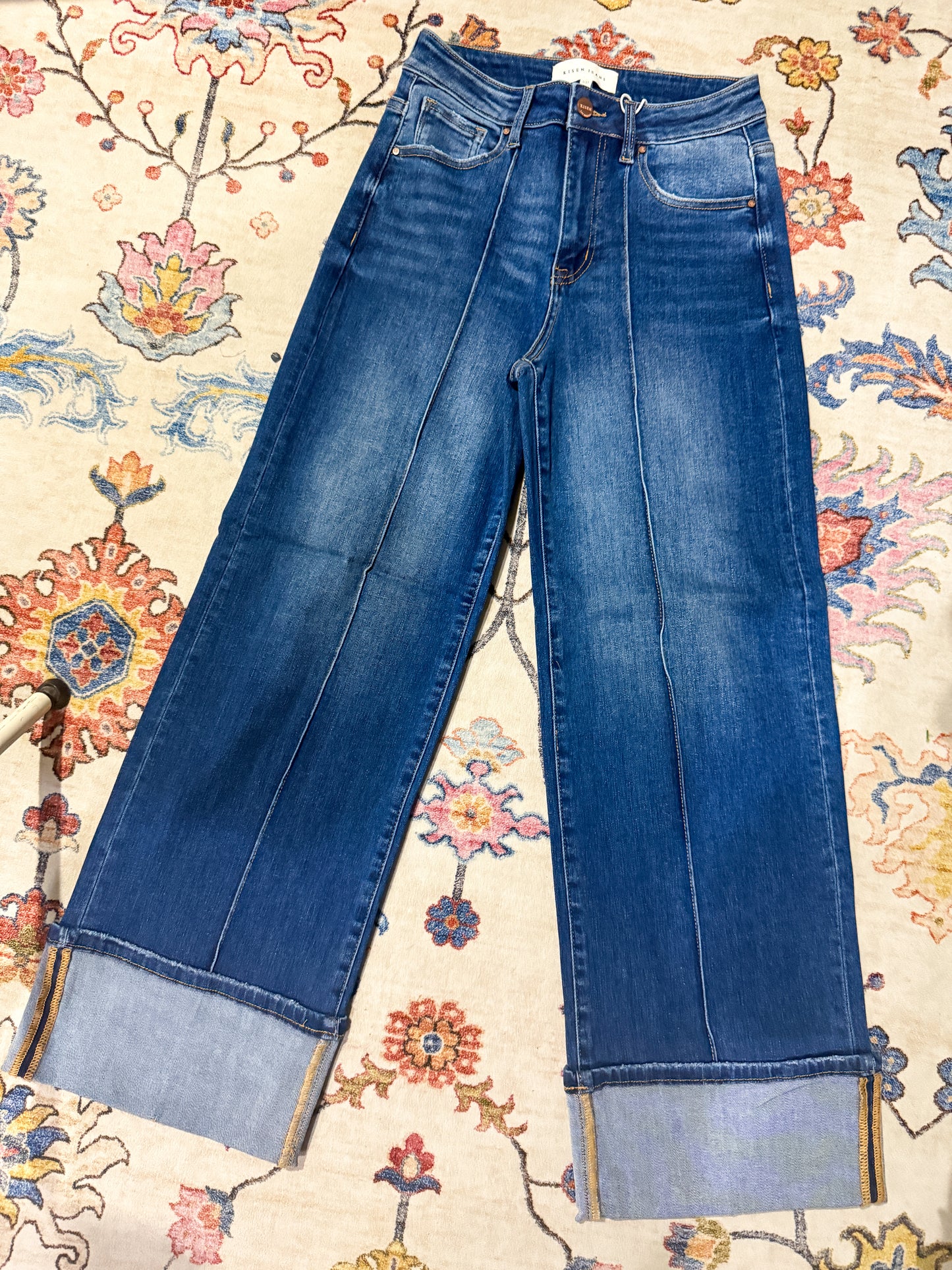 Risen Payton Midrise Cuffed Wide Leg Seam Jeans