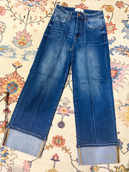 Risen Payton Midrise Cuffed Wide Leg Seam Jeans