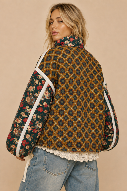 Quinn Cotton Blend Patchwork Quilted Bomber Jacket