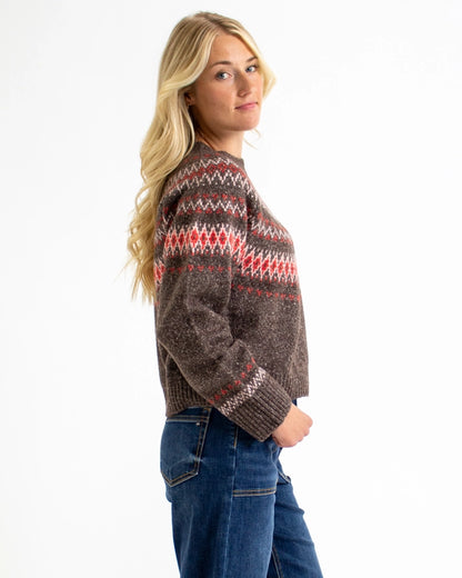 Edinburgh Cotton & Wool Blend Fair Isle Mock Neck Sweater