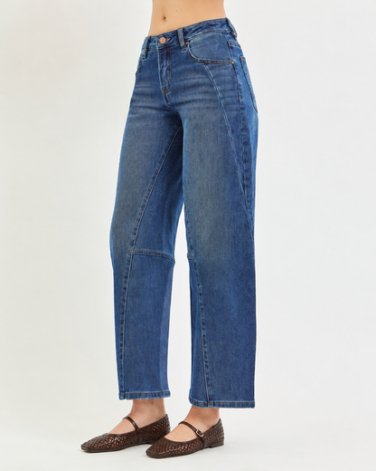 Risen Denim Dean High Rise Slouchy Barrel Jeans with Seam Details