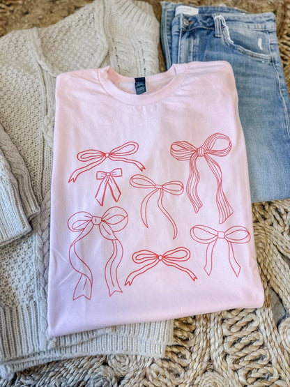 Pink Bow Graphic Tee Custom Order- Est. Arrival 10-14 Business Days after close