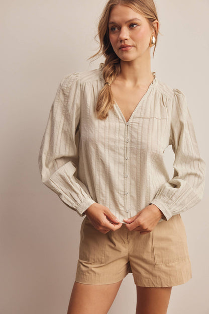 Cool Sage 100% Cotton V Neck Blouse