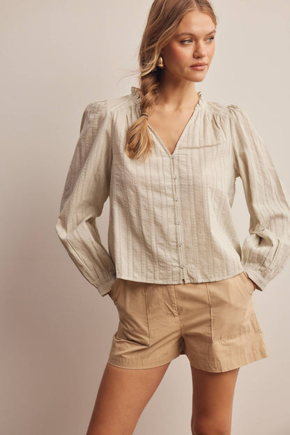 Cool Sage 100% Cotton V Neck Blouse