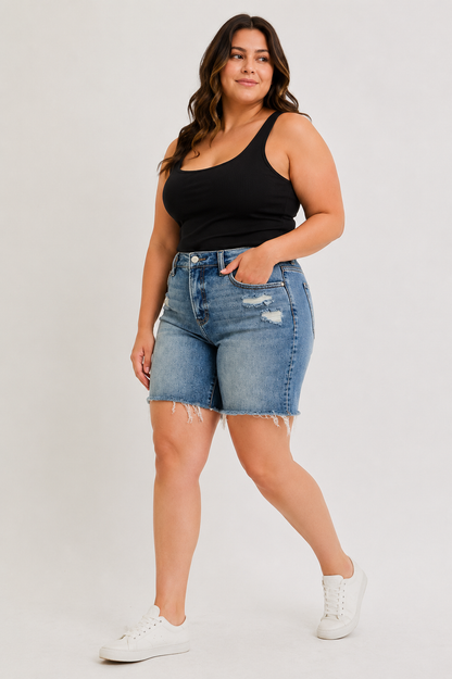 Risen Jeans Morgan  Tummy Control Relaxed Fit Distressed Shorts