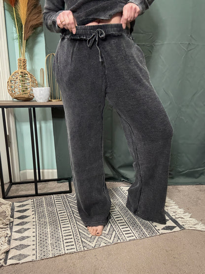 Let's Lounge Distressed Waffle Mineral Wash Pants