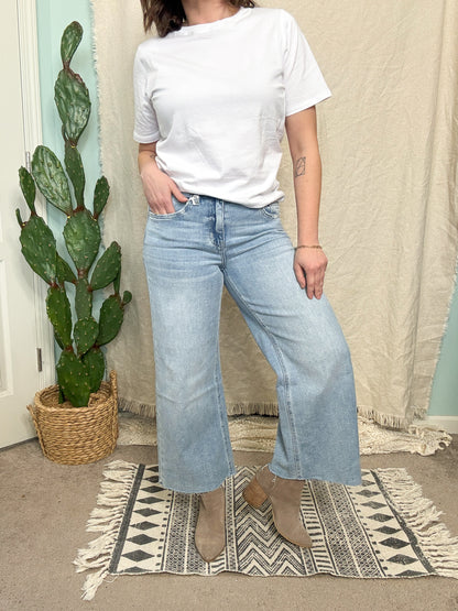 VERVET Olivia High Rise Raw Hem Wide Leg Crop Jeans