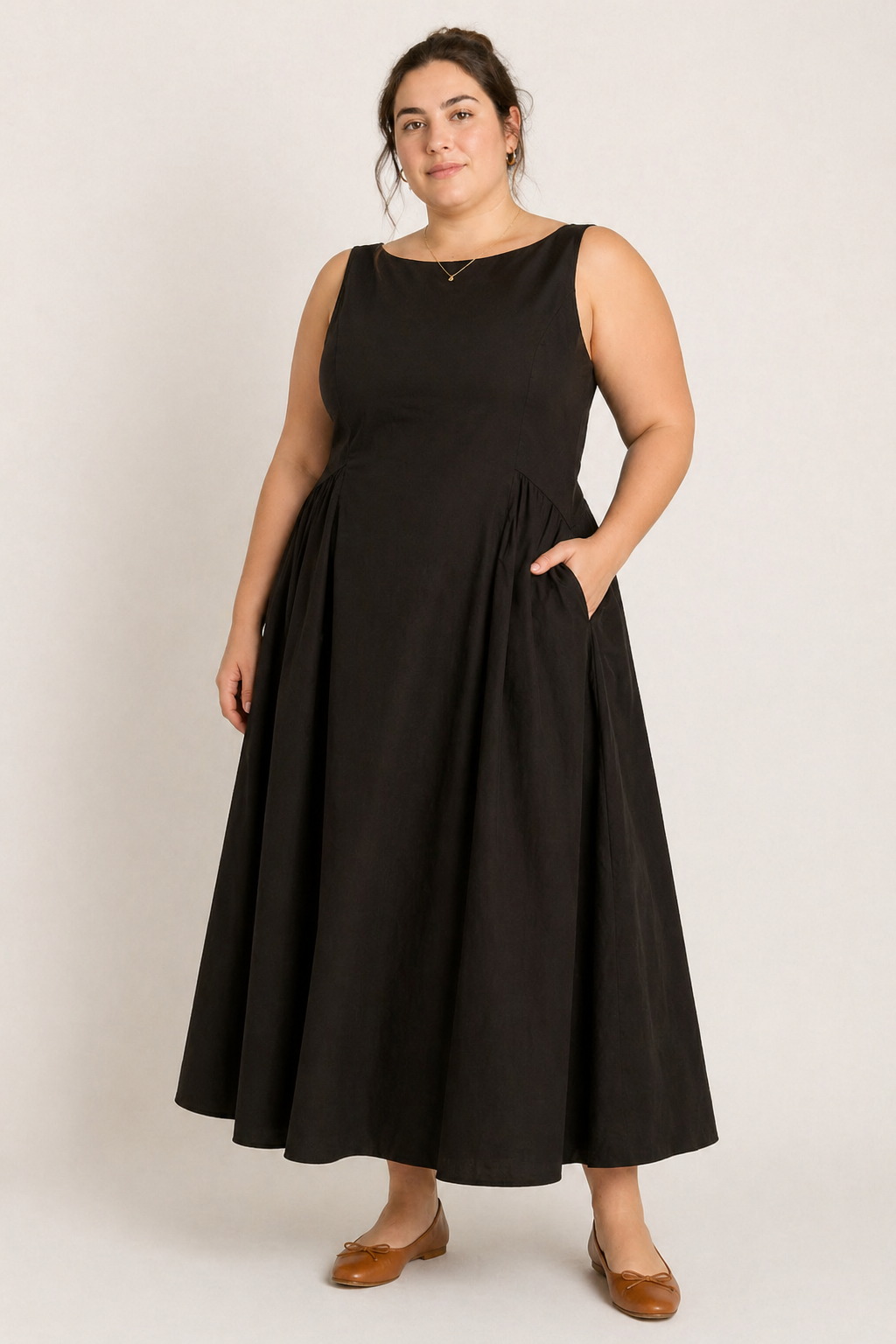 Back in Black Cotton A-Line Sleeveless Midi Dress