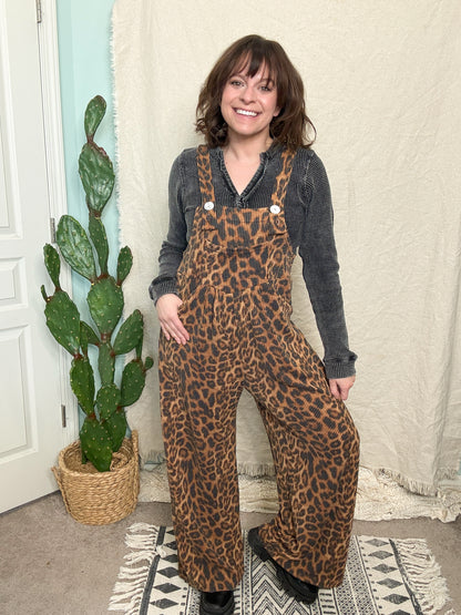 Karli Boho Cheetah Print Adjustable Overalls