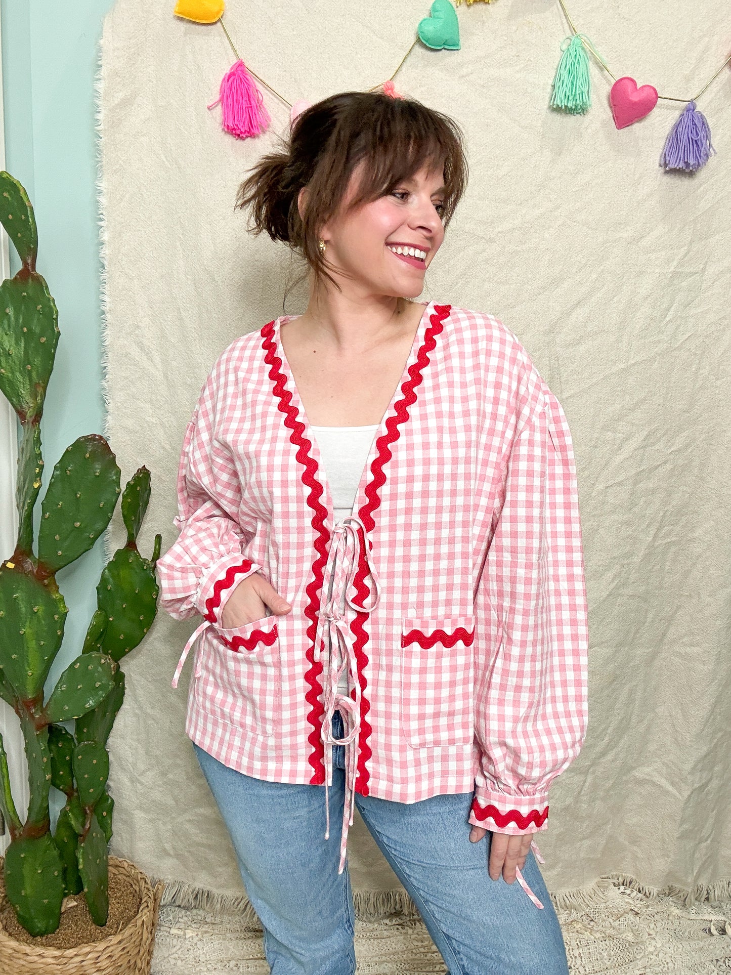 Sweet on You Ribbon Tie Cotton Gingham Blouse