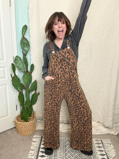 Karli Boho Cheetah Print Adjustable Overalls