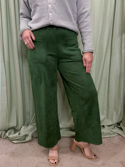 Tenenbaum Green Suede Wide Leg Ankle Pants