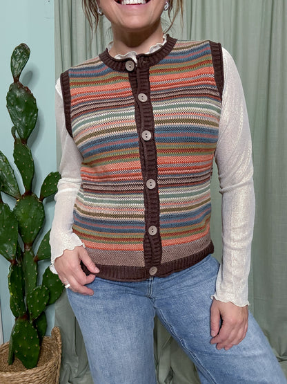 Sedona Sunset Stripe Knit Button Up Vest