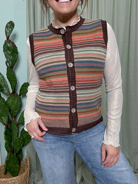 Sedona Sunset Stripe Knit Button Up Vest