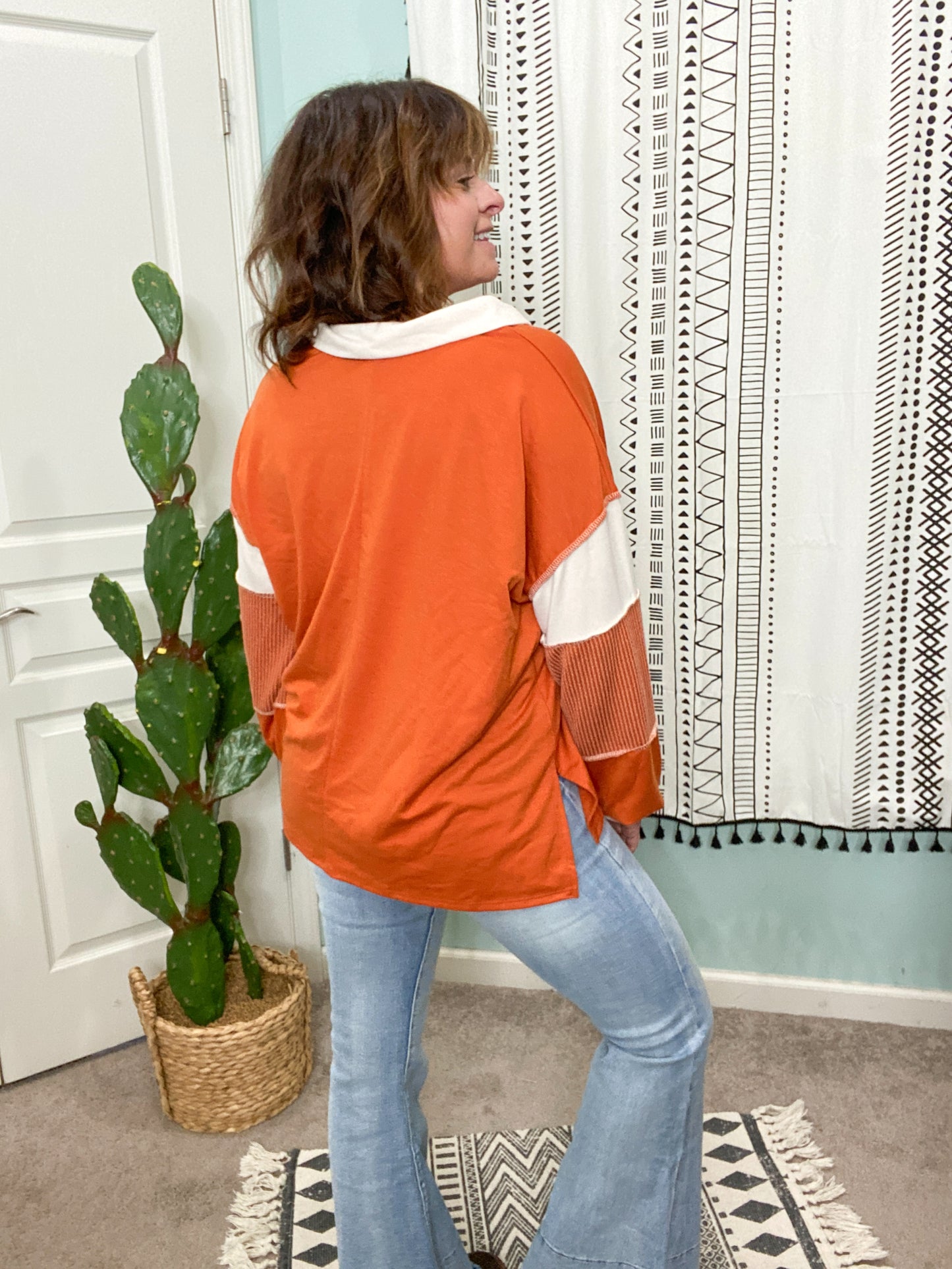 Ivy League Oversized Collar Top in Rust