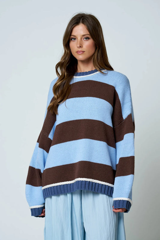 Yale Oversized Cotton Blend Stripe Crew Neck Sweater