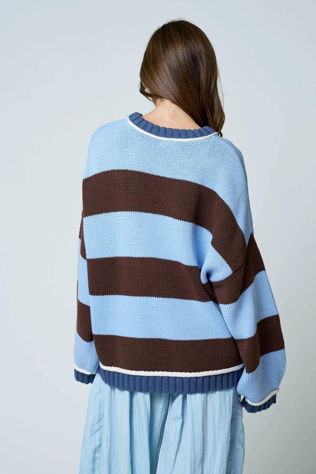 Yale Oversized Cotton Blend Stripe Crew Neck Sweater