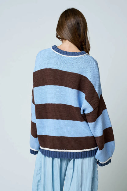 Yale Oversized Cotton Blend Stripe Crew Neck Sweater