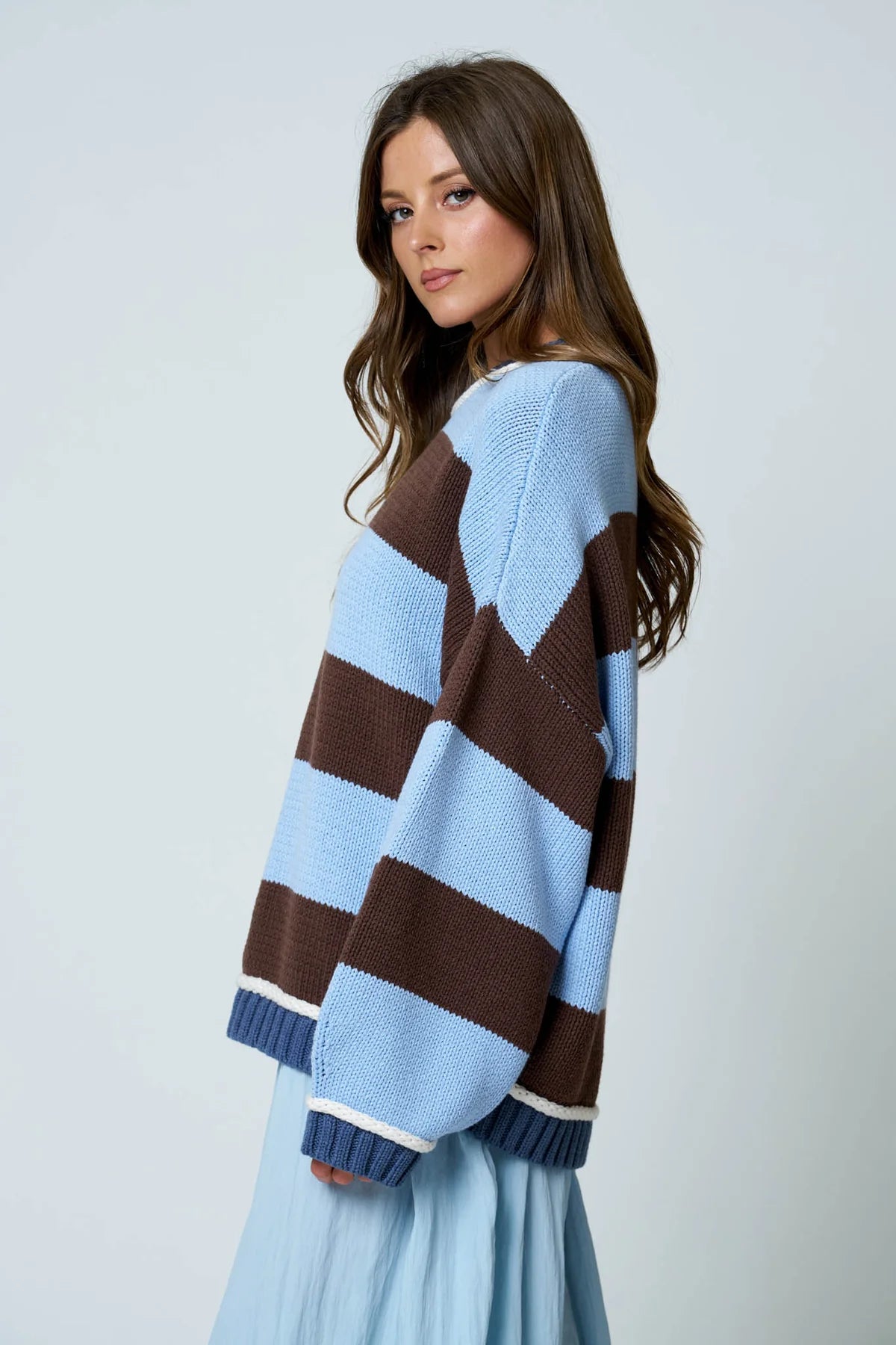 Yale Oversized Cotton Blend Stripe Crew Neck Sweater