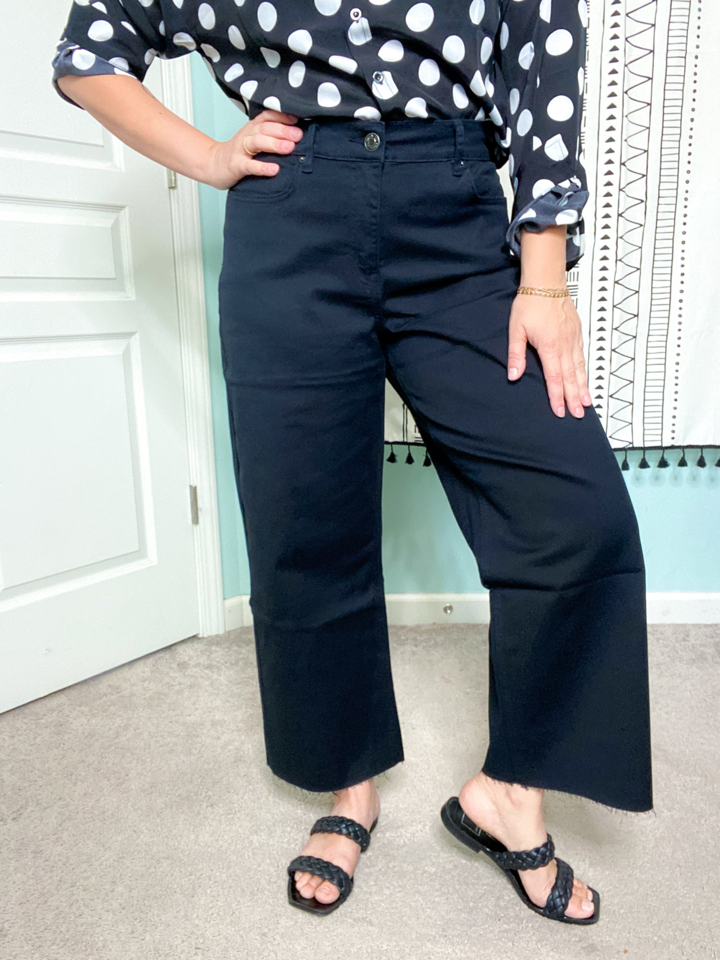 Reputation Black High Rise Cropped Wide Leg Trouser Pants