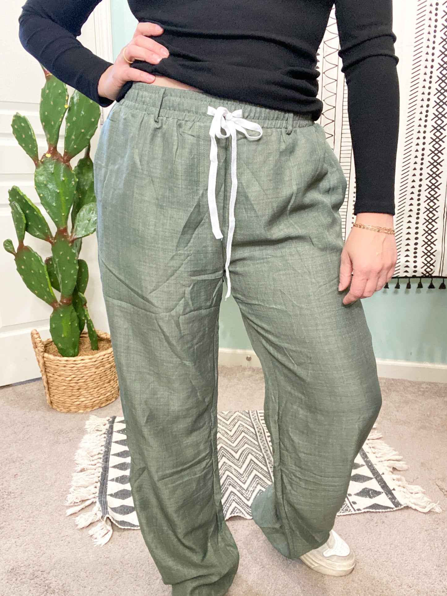 Cora Olive Chambray High Rise Wide Leg Pants