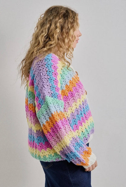 Sweet-Tarts Open Knit Woven Stripe Cardigan