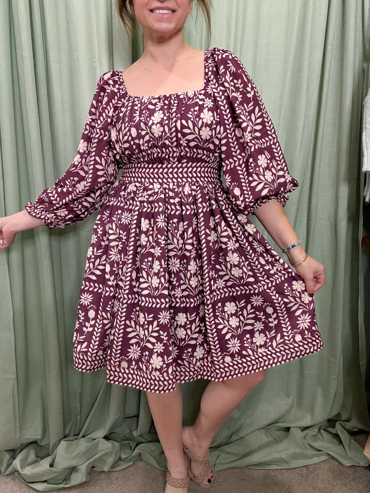 Sugar Plum Floral Print Dress with Tie Back