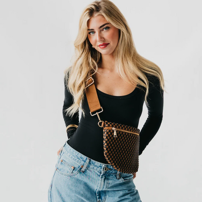 Westlyn Woven Bum Bag-Checkered Coffee