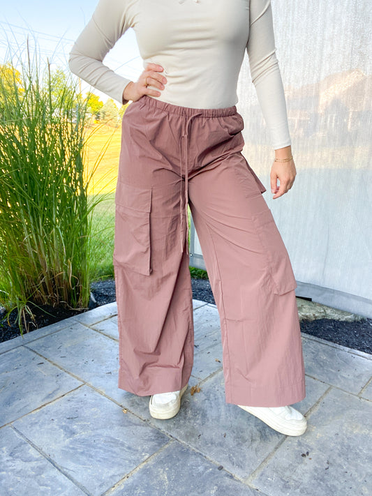 Archer Windbreaker Rose Brown Cargo Wide Leg Pants