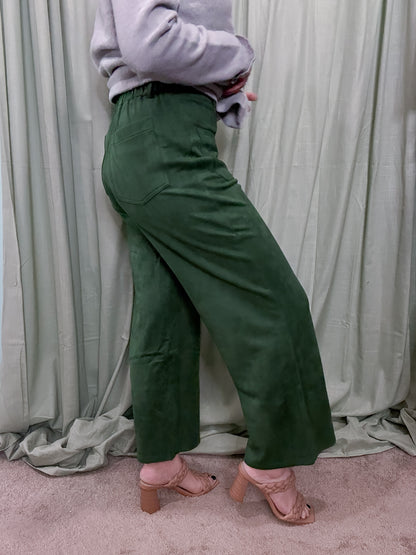 Tenenbaum Green Suede Wide Leg Ankle Pants
