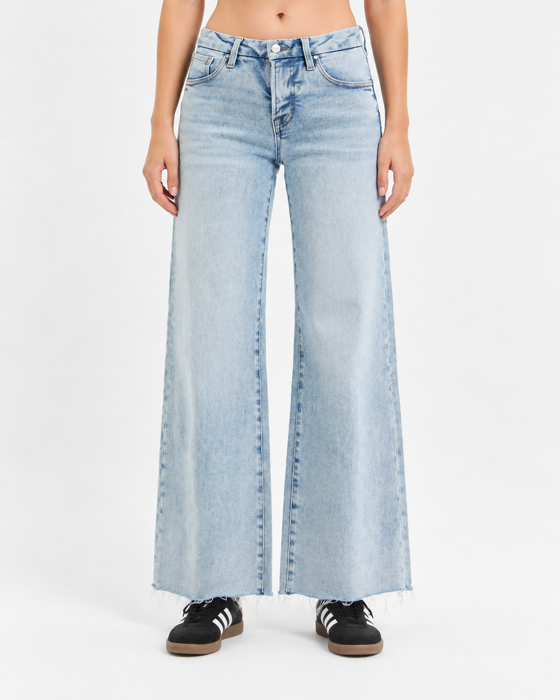 Risen Denim Summer MidRise Slouchy Wide Leg Jeans with Tummy Control