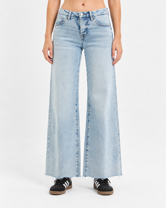 Risen Denim Summer MidRise Slouchy Wide Leg Jeans with Tummy Control