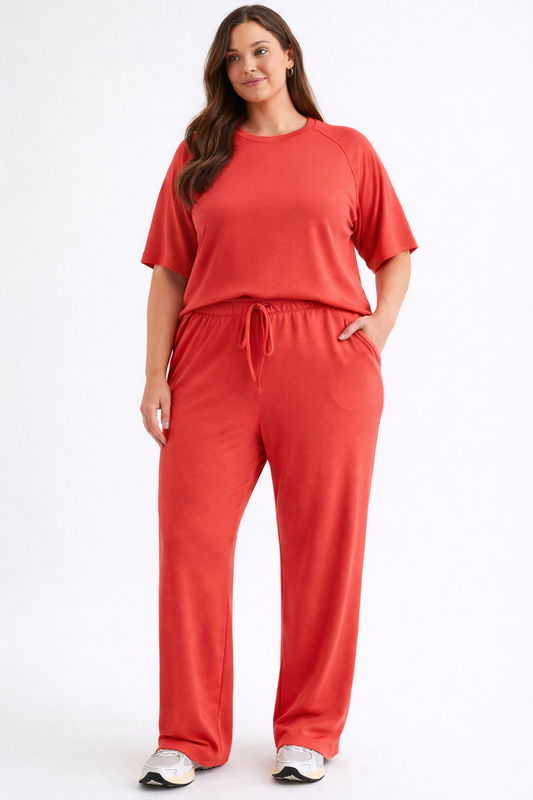 Reset + Recover Luxe Modal Tee + Wide Leg Pant Set in Brushed Brick