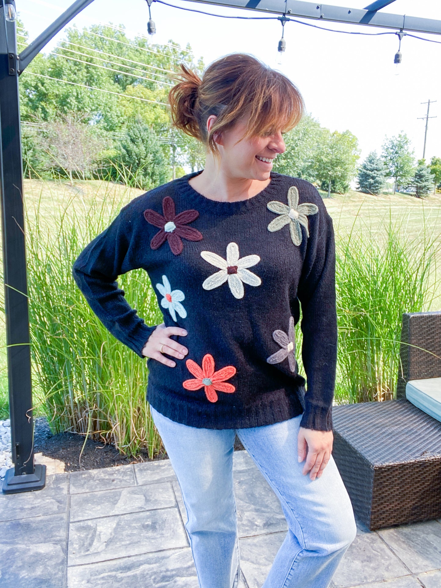 Falling in the Flowers Applique Floral Lightweight Sweater