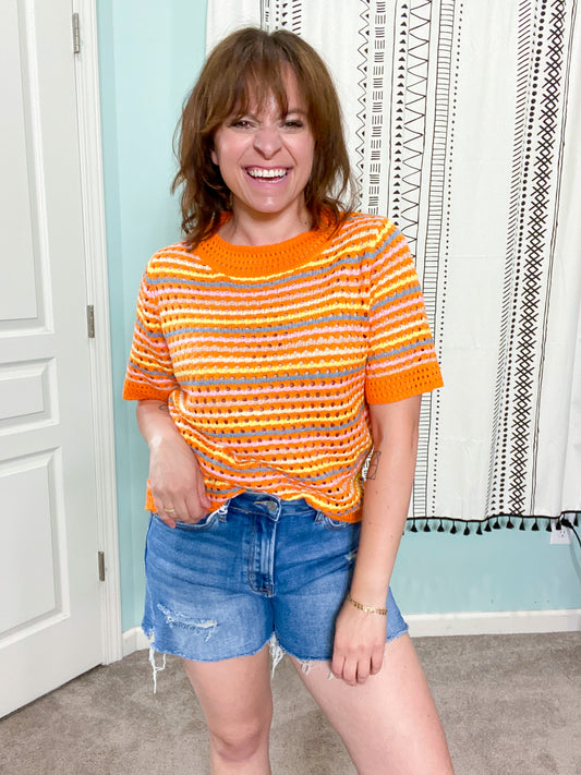 Abby Open Knit Striped Top