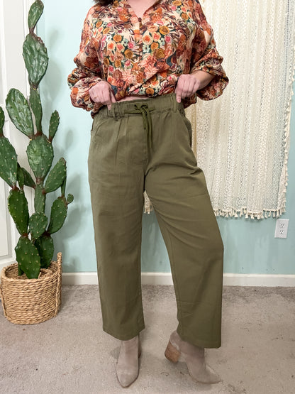 Ivy High Waist Cotton Cropped Pants with Drawstring Waistband