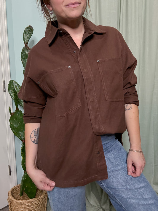 Chocolate Oversized Denim Twill Shirt Jacket