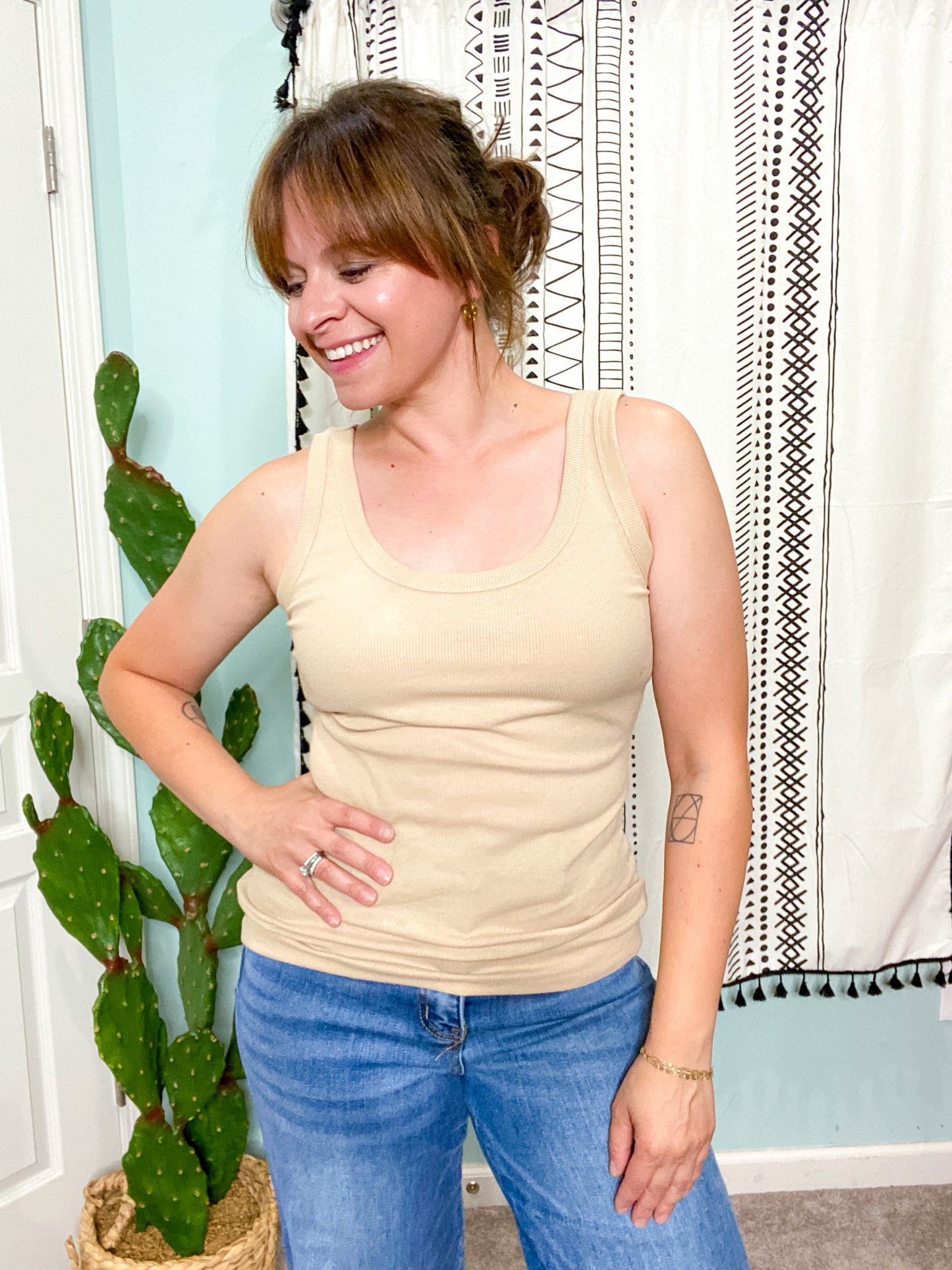 Neutral Ground Ribbed Scoop Neck Solid Tank