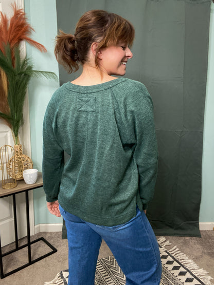 Holly Split Neck Long Sleeve Raglan Knit Top