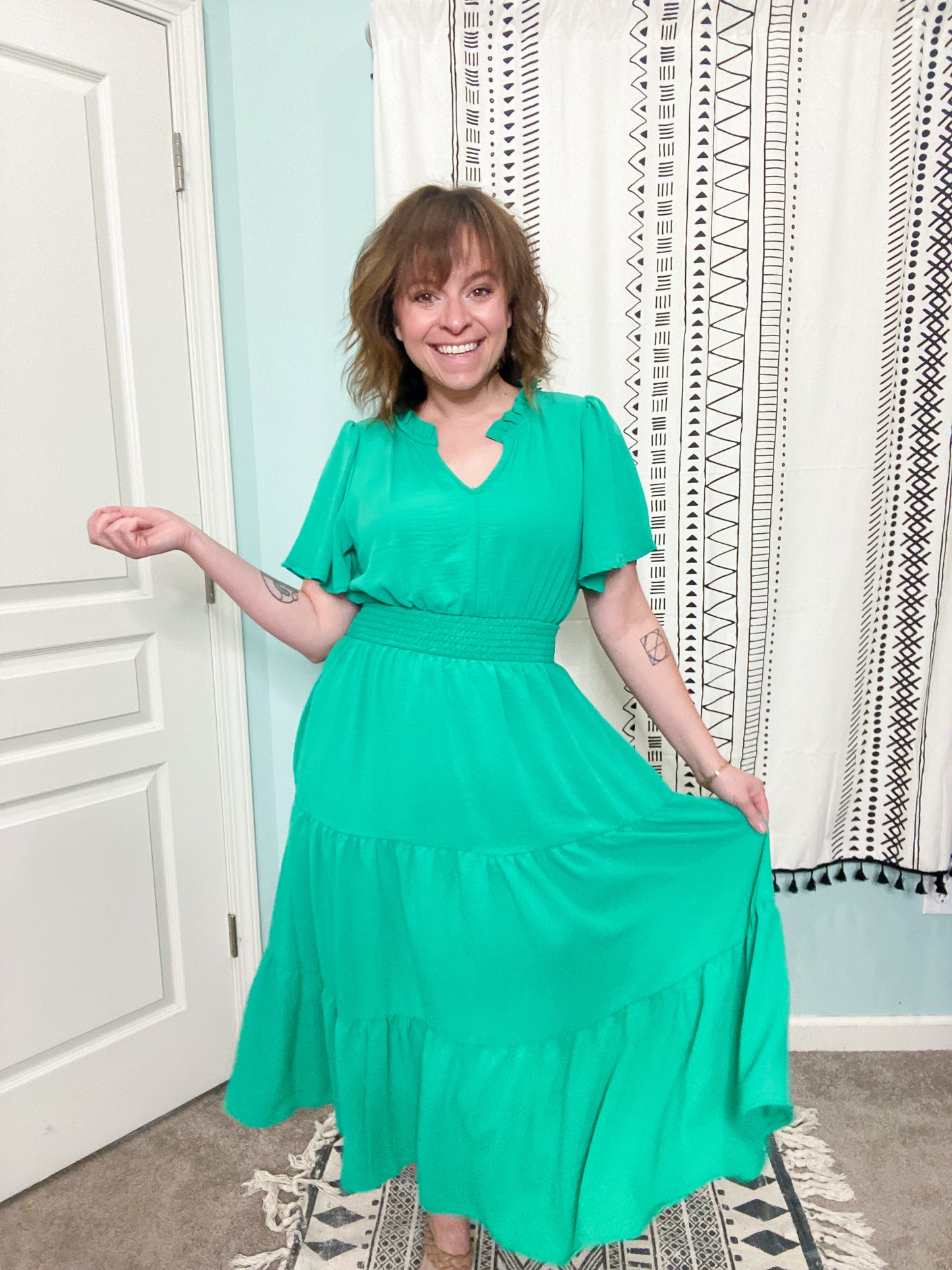 She's So Lucky Kelly Green Tiered Maxi Dress with Pockets