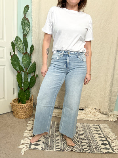 VERVET Olivia High Rise Raw Hem Wide Leg Crop Jeans