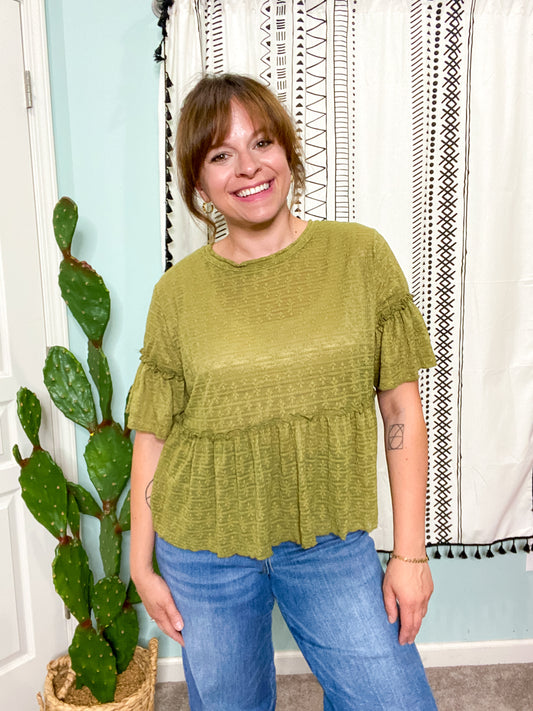 Florence Olive Lace Peplum Blouse