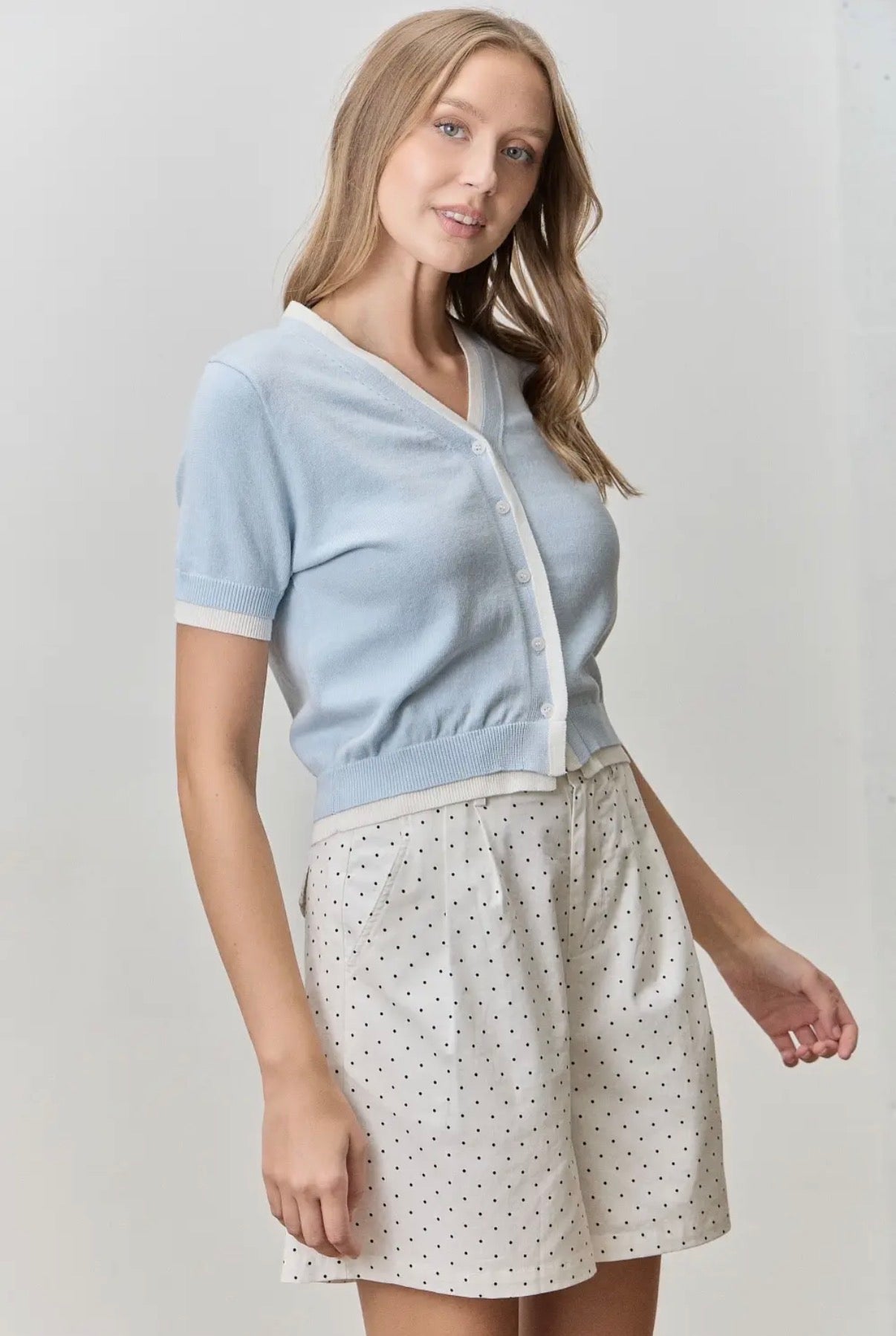 Clear Skies 2-Tone Cotton Blend Short Sleeve Cardigan