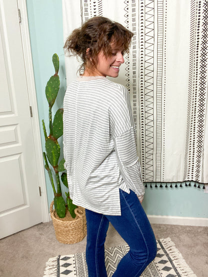 Take it Easy Stripe Oversized Drop Shoulder Top