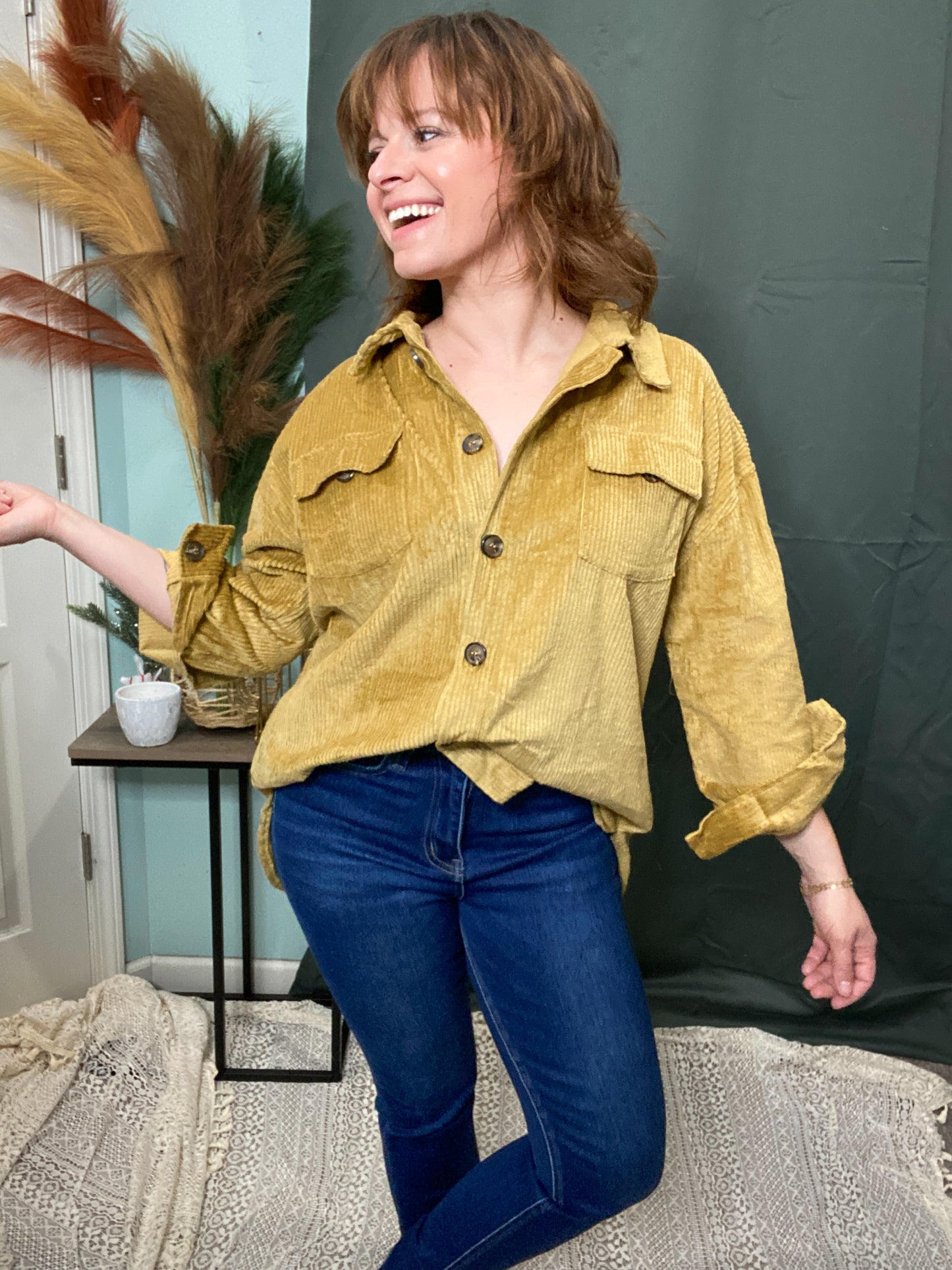 Golden Girl Corduroy Cotton Button Up Shirt